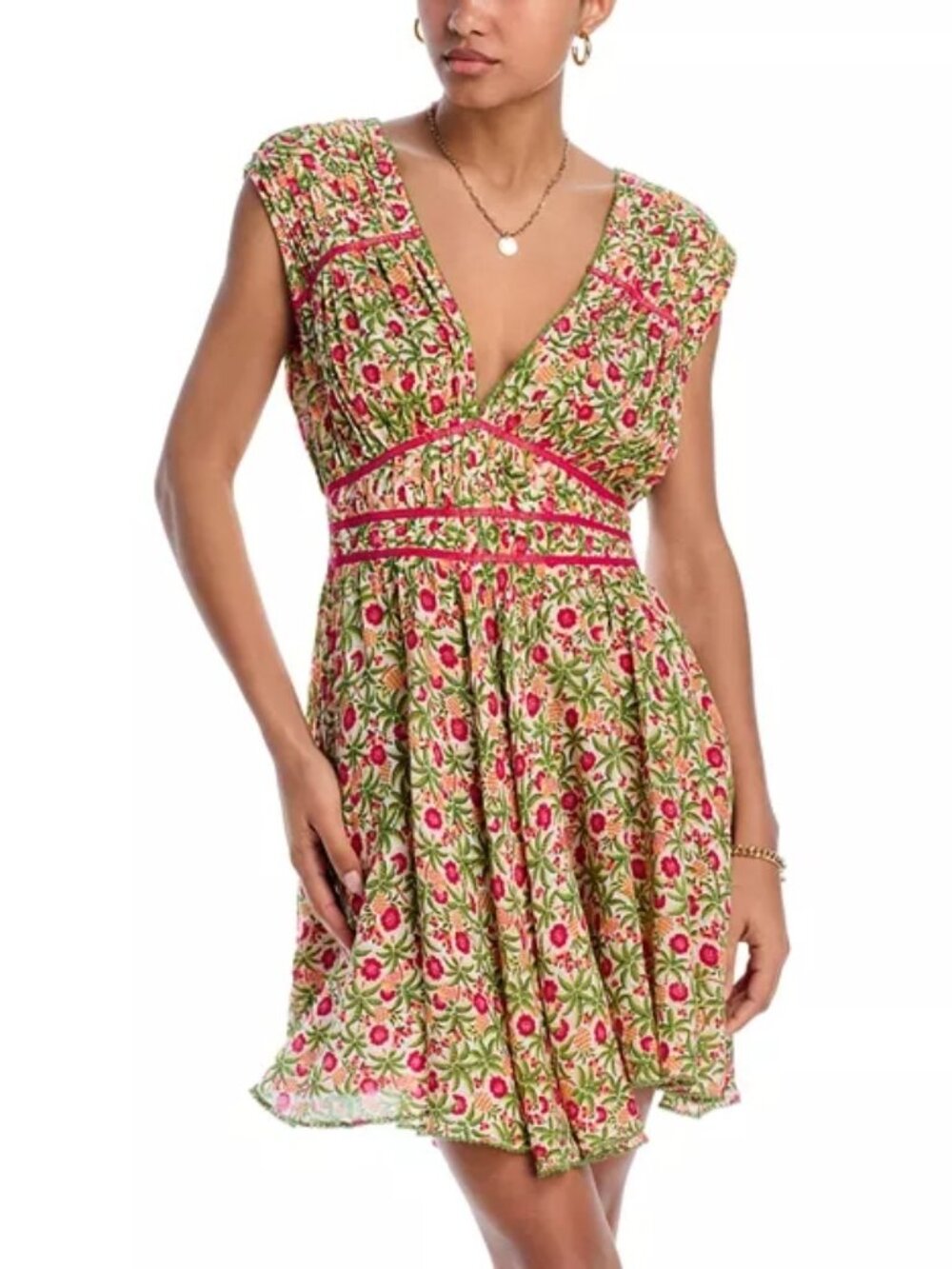 340$ Poupette St. Barth Ciao Allover Floral Print Mini Dress Size L Pink - Picture 2 of 4